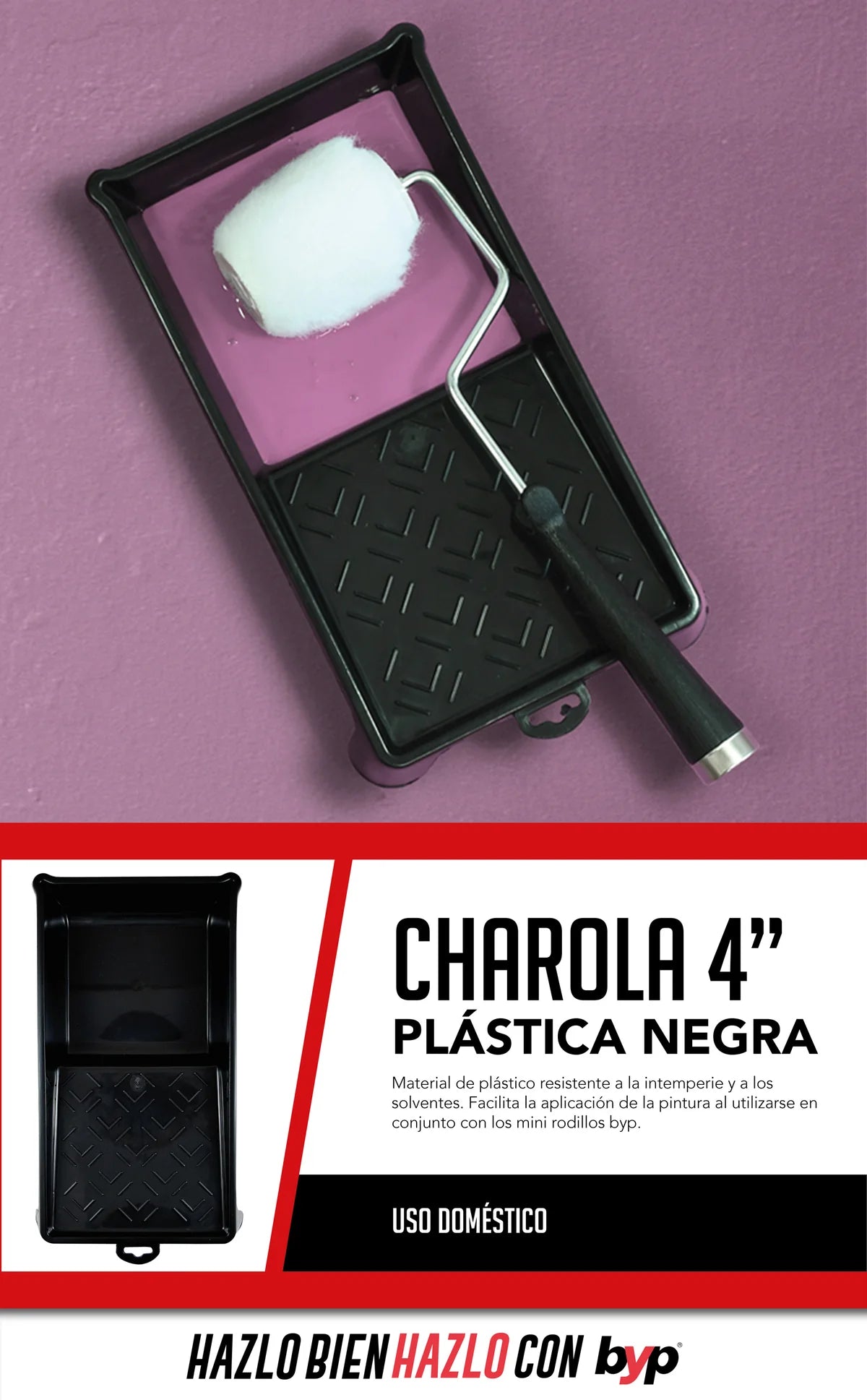 Charola plástica negra de 4" BYP
