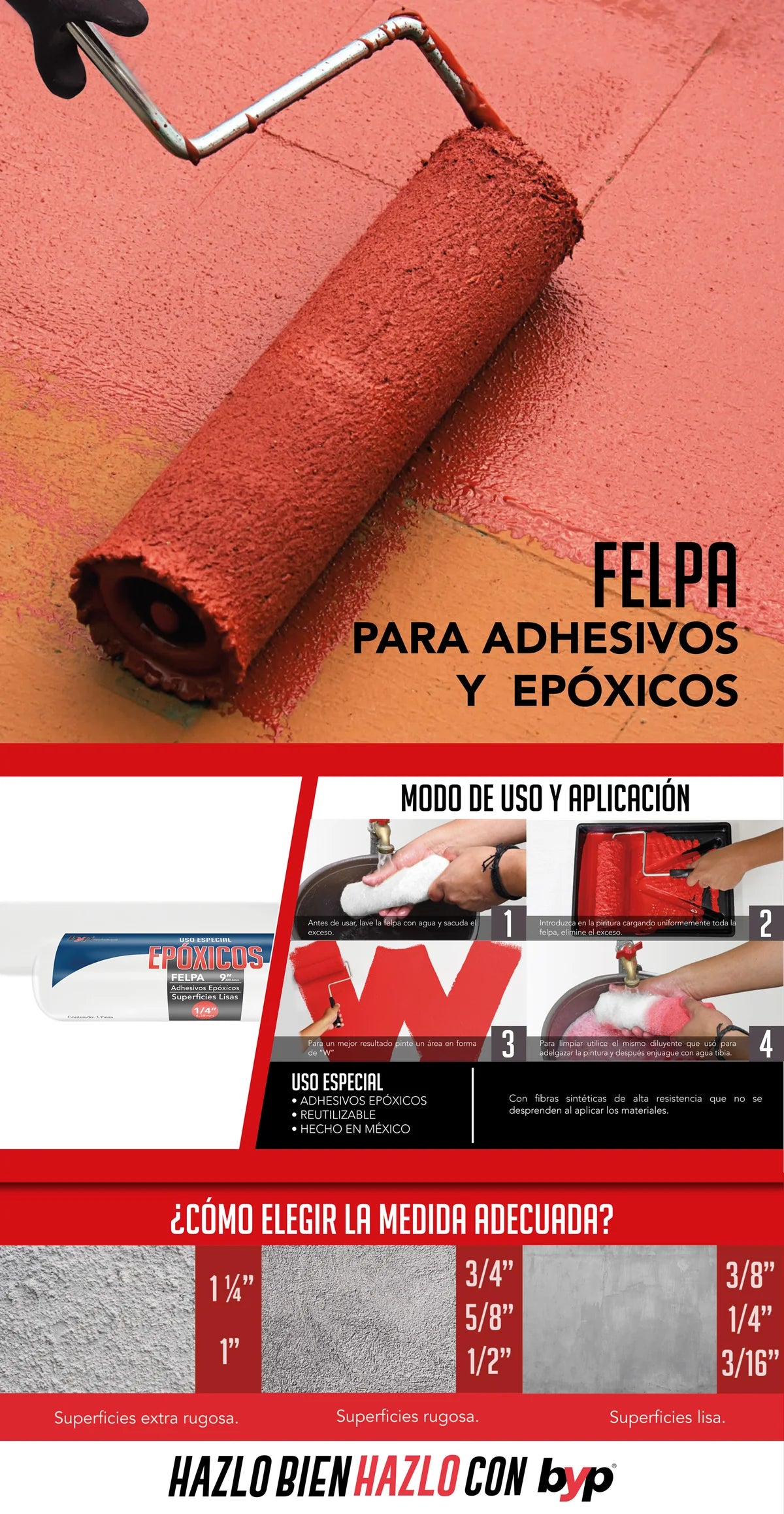 Felpa BYP de 9" de uso especial para adhesivos y epóxicos