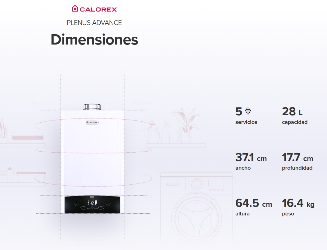 Calentador instantáneo Calorex Plenus Advance 28 gas lp