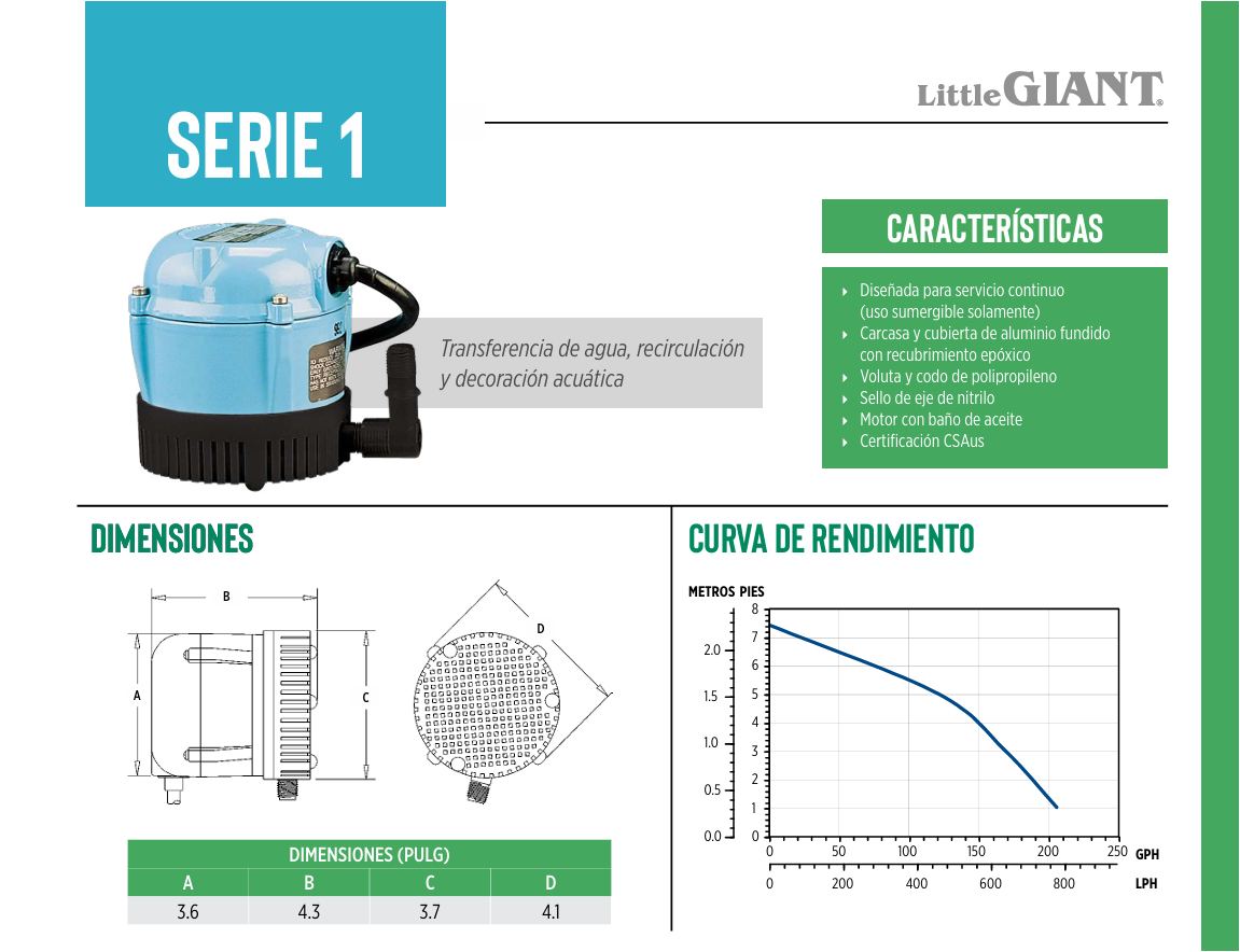 Bomba sumergible Little Giant 501500-1 de 1/150Hp 127V