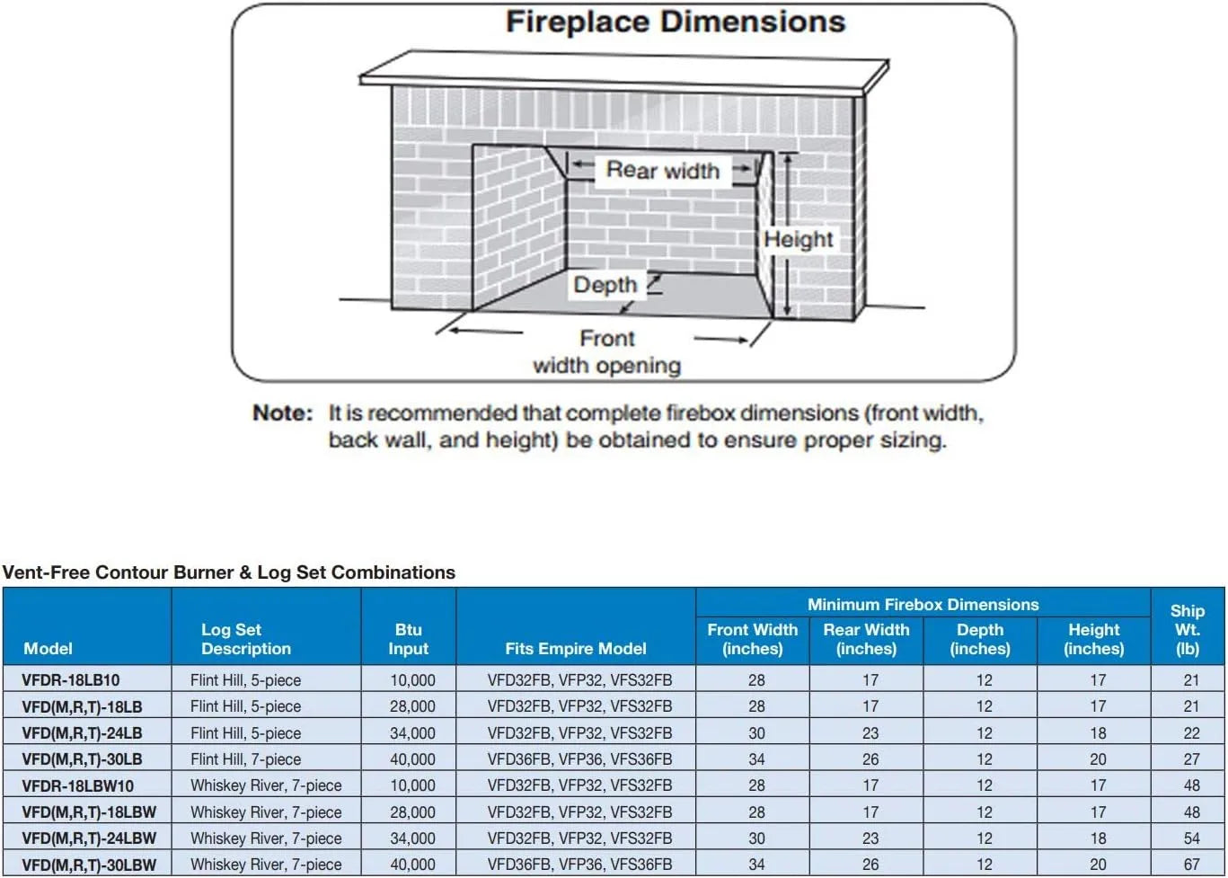 Juego de leños EMPIRE Flint Hill sin ventilación 24" 34,000 btu