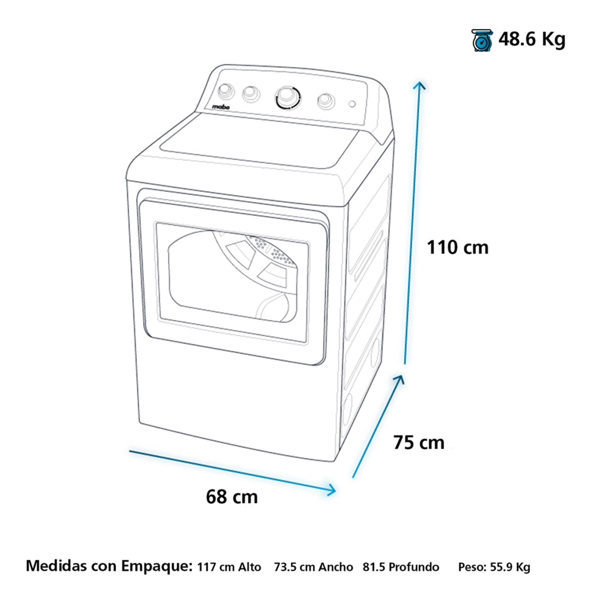 Secadora a gas MABE diamond gray 7.4 cuft