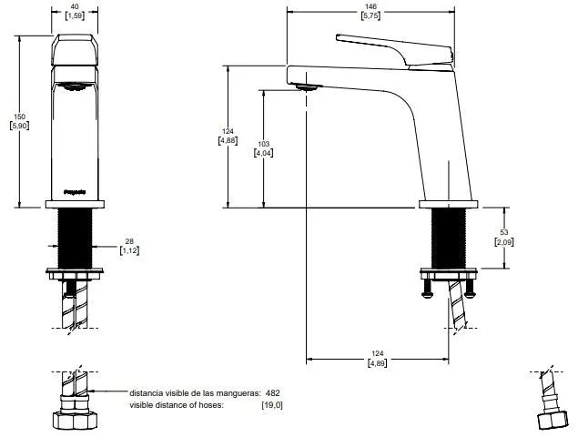 Monomando bajo para lavabo Quadratta Proyecta