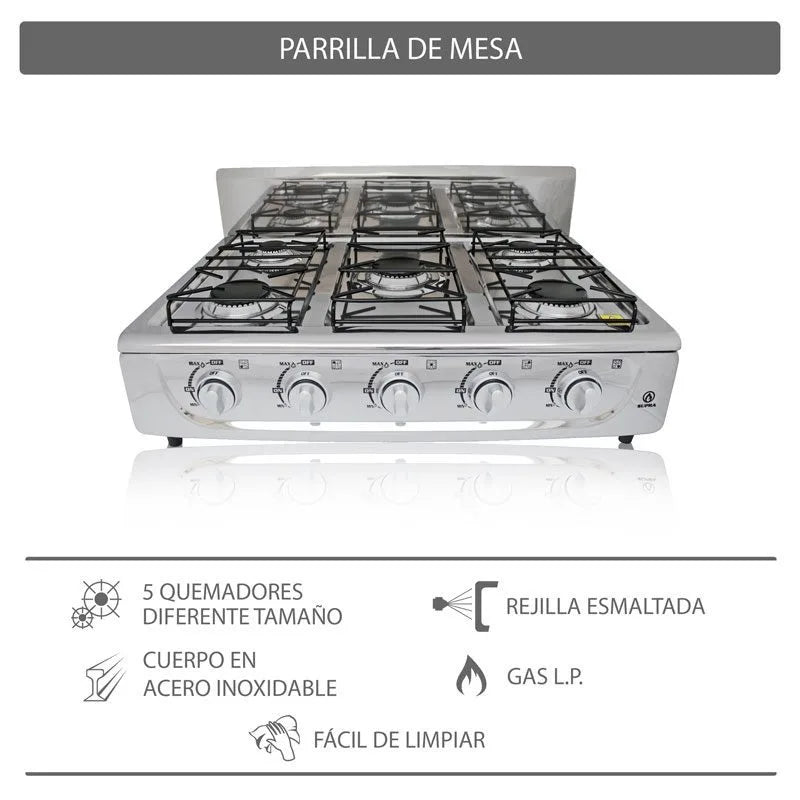 Parrilla de gas de sobreponer con 5 quemadores Supra 5Q-TA