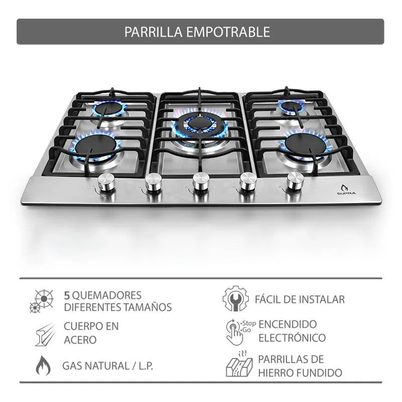 Parrilla de gas Quantum 76 Supra empotrable con 5 quemadores