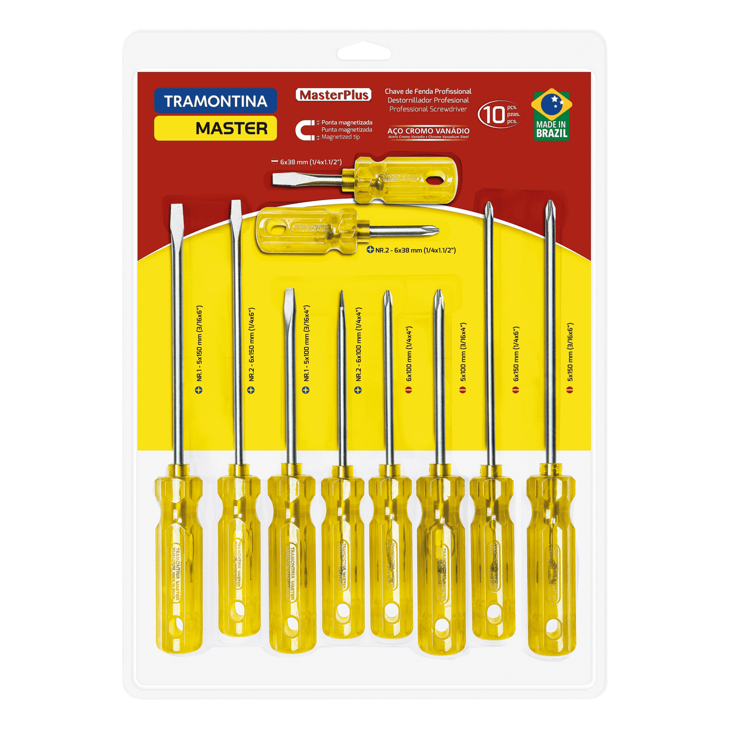 Juego de destornilladores de punta magnética Tramontina 10 piezas