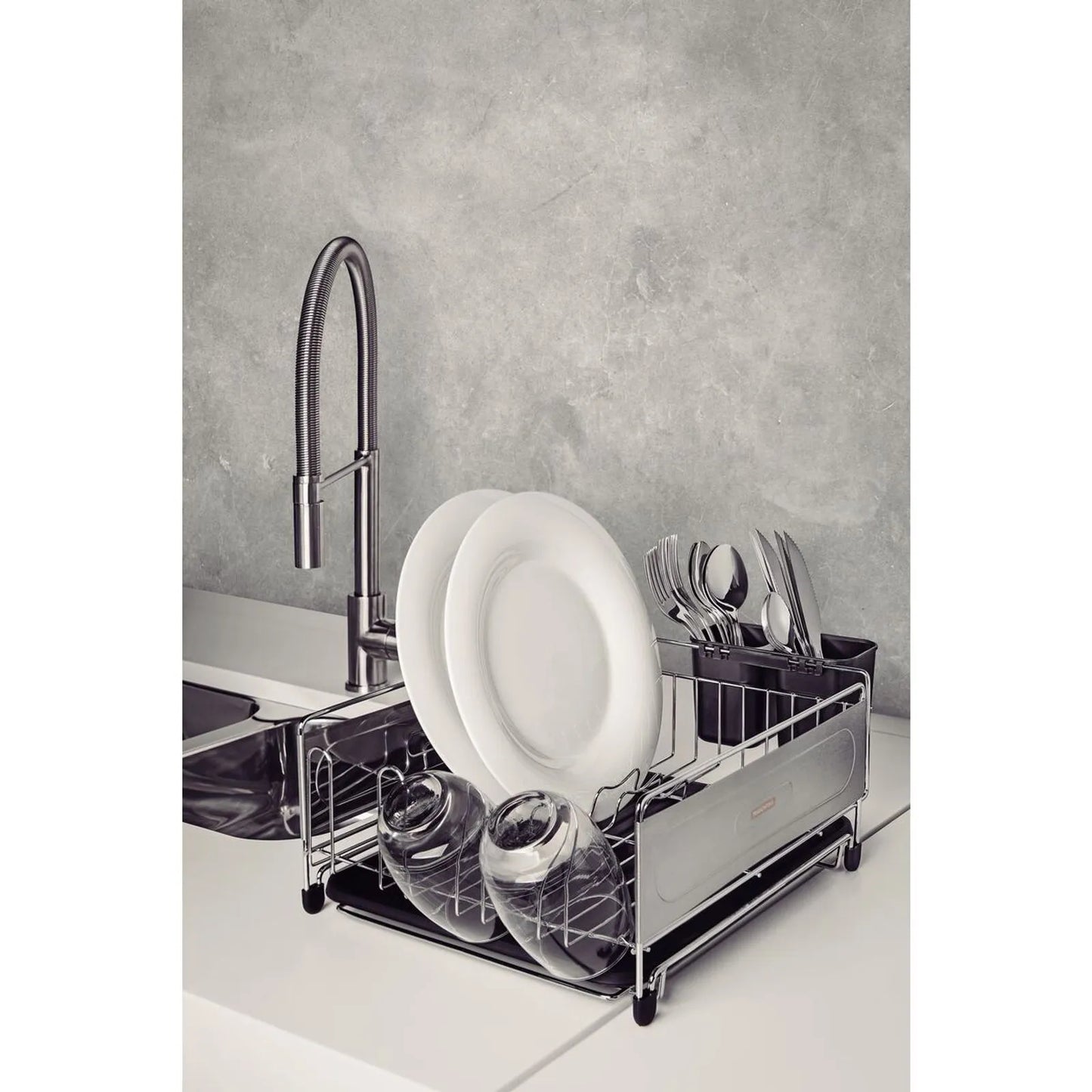 Escurridor de platos Tramontina Plurale de acero cromado con secador y porta cubiertos