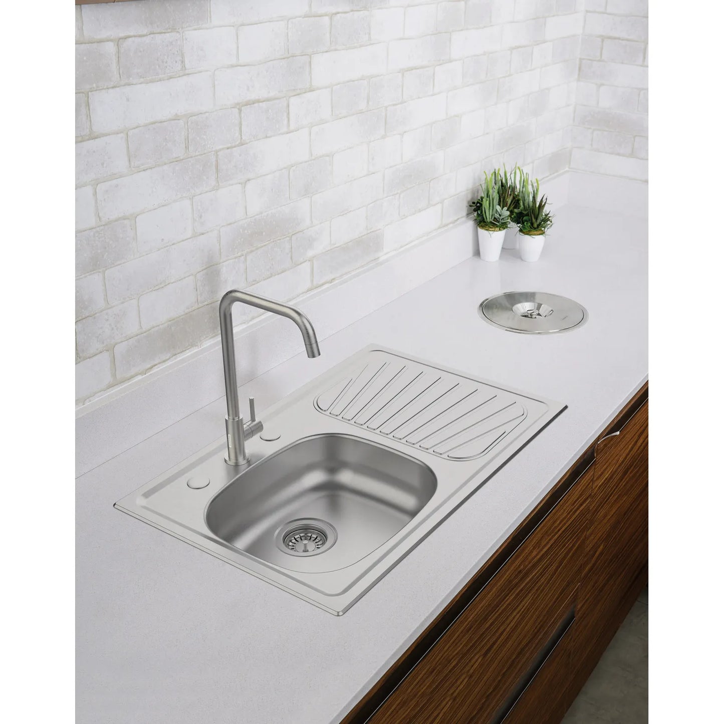 Fregadero de empotrar Tramontina en acero inoxidable 80 x 52 cm