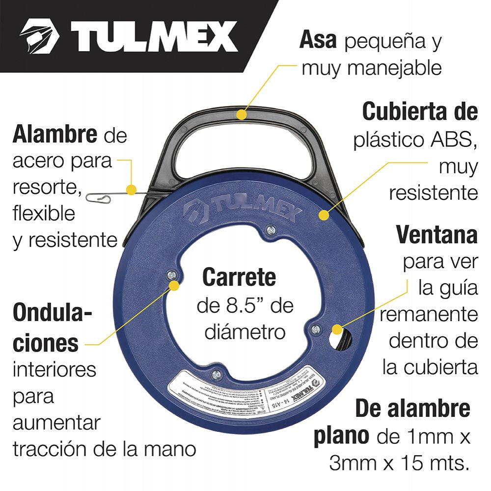 Guia de alambre plano con carrete 15m tulmex