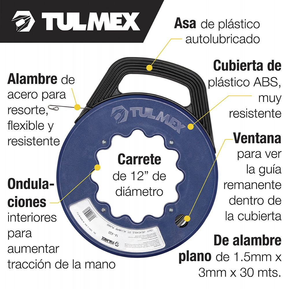 Guias para alambre plano con carrete 30m Tulmex