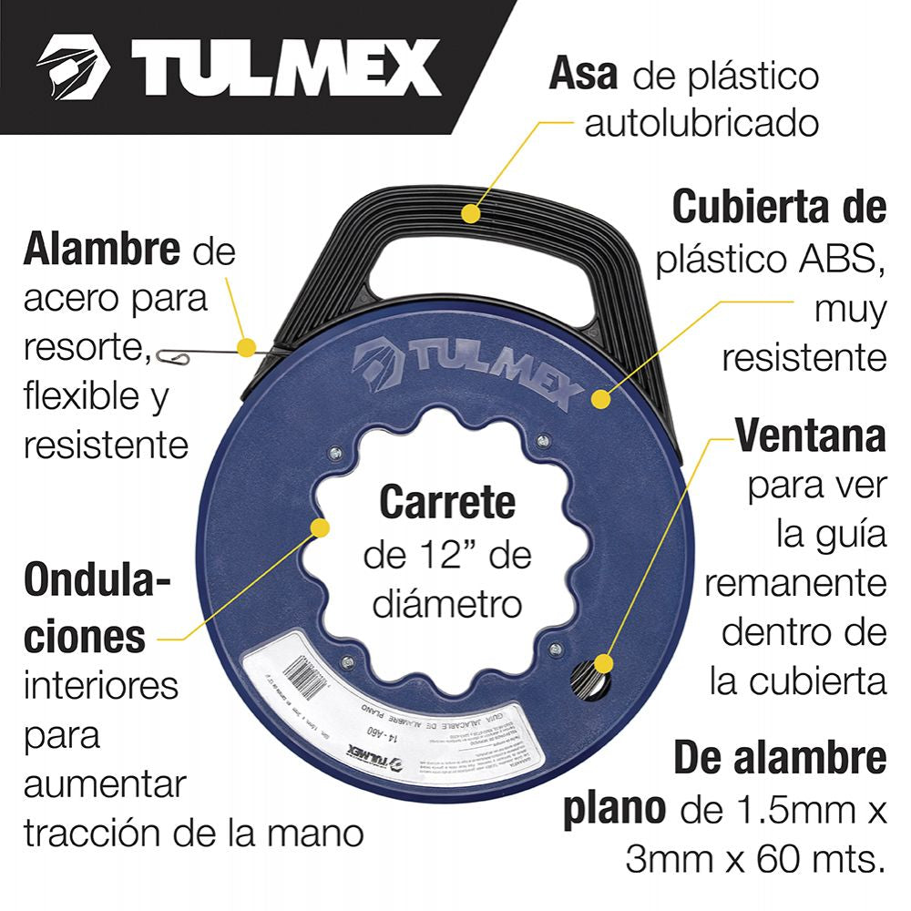 Guia de alambre plano con carrete 60m Tulmex