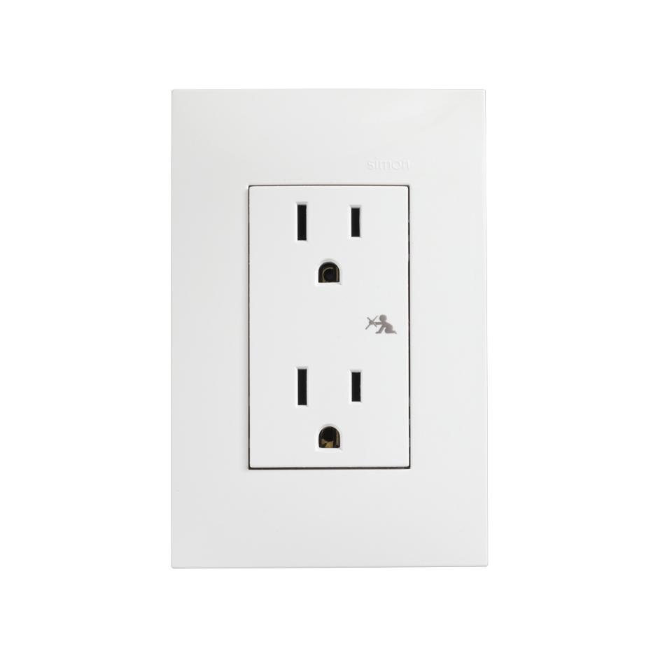 CONTACTO DUPLEX 2P+T CON SEGURIDAD 10A 127V BLANCO SIMON 25 PLUS - GRUPODONPEDRO