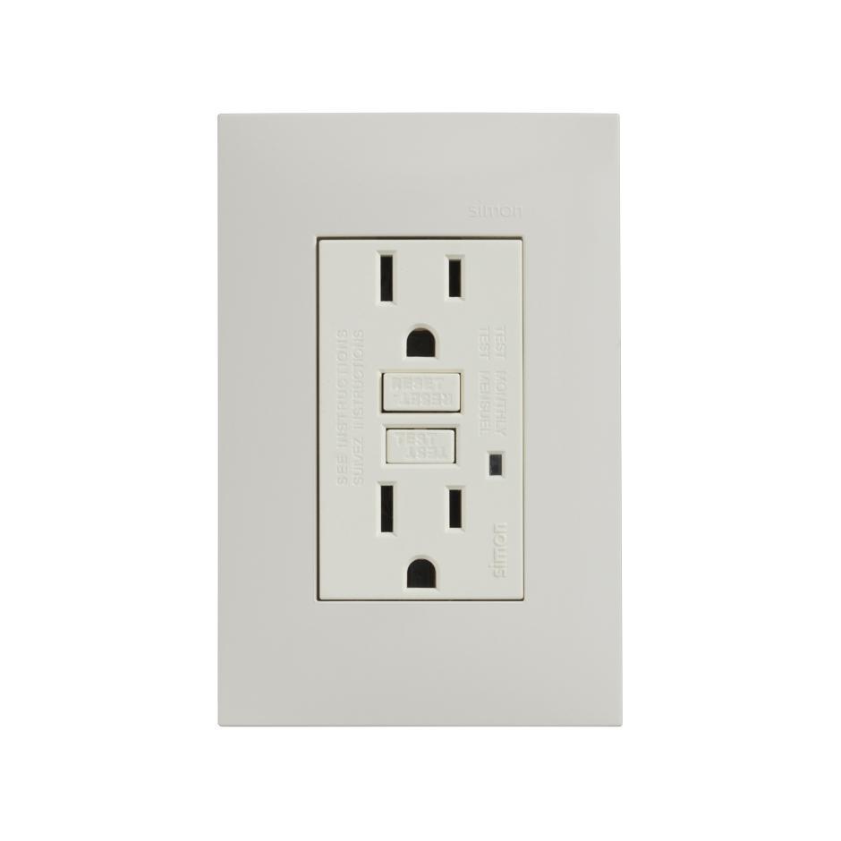 INTERRUPTOR DE CIRCUITO POR FALLA A TIERRA GFCI CON PLACA MARFIL SIMON 25 PLUS - GRUPODONPEDRO