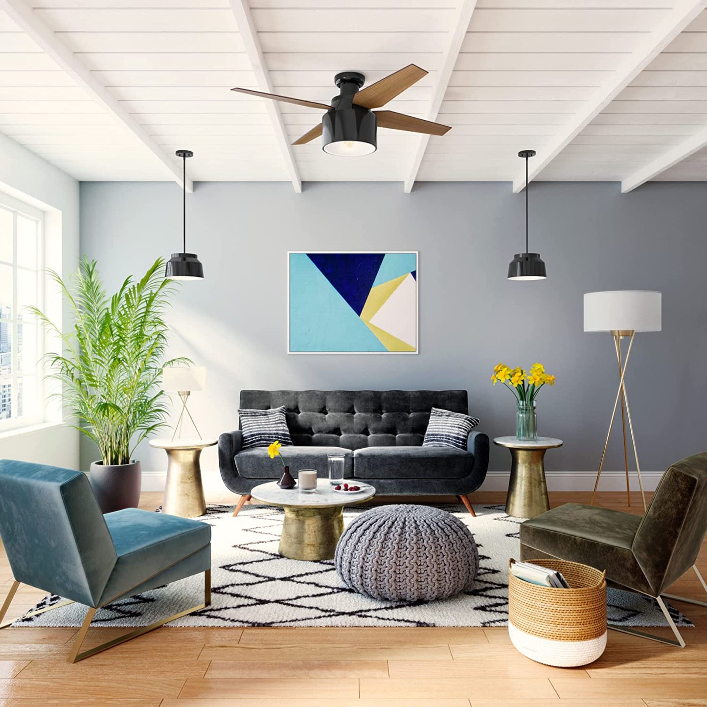 Ventilador de techo cranbrook negro brillante de 52'' Hunter