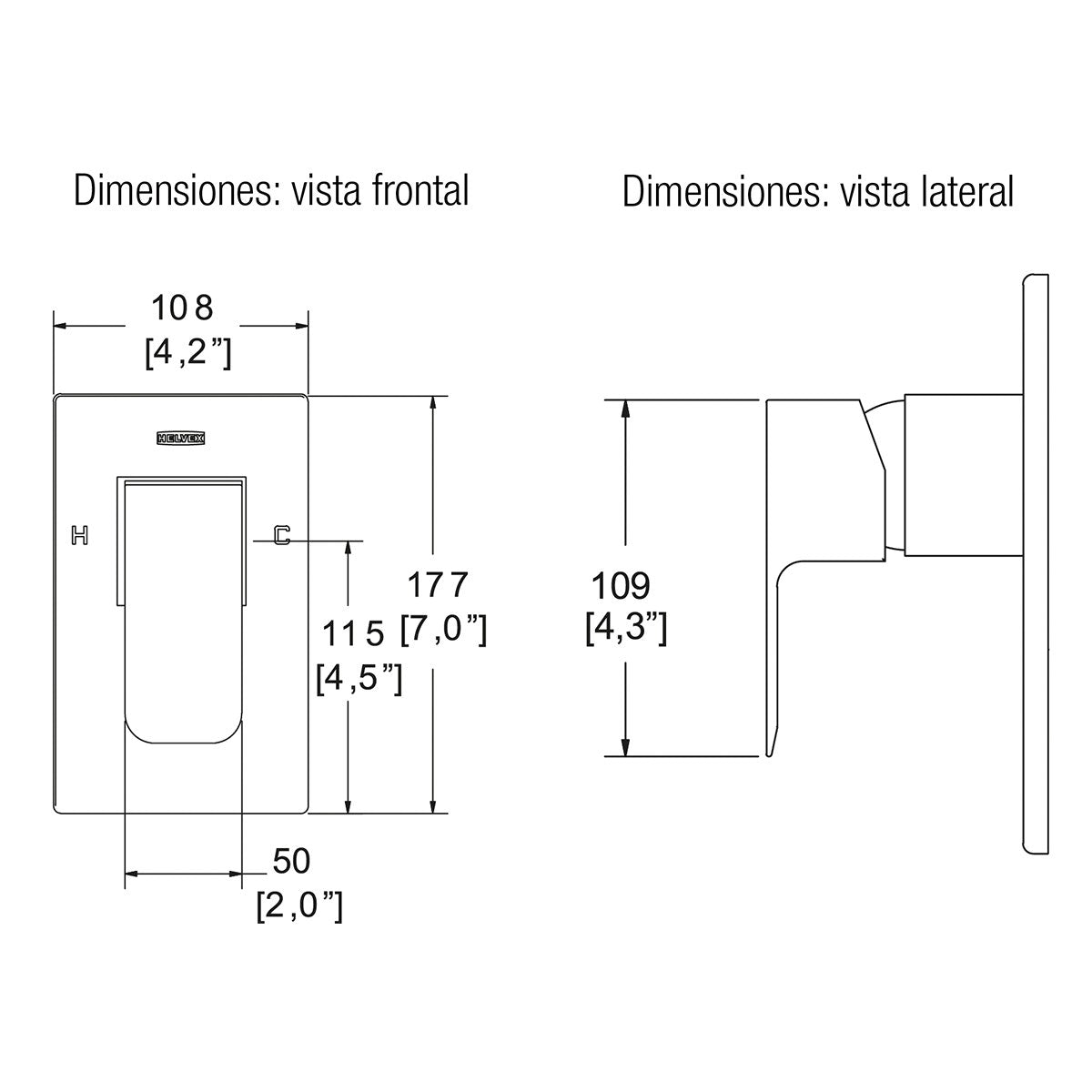 Monomando squadra para regadera o tina Helvex ebano