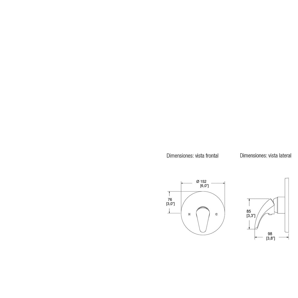 Monomando mantiss para regadera o tina Helvex e-72