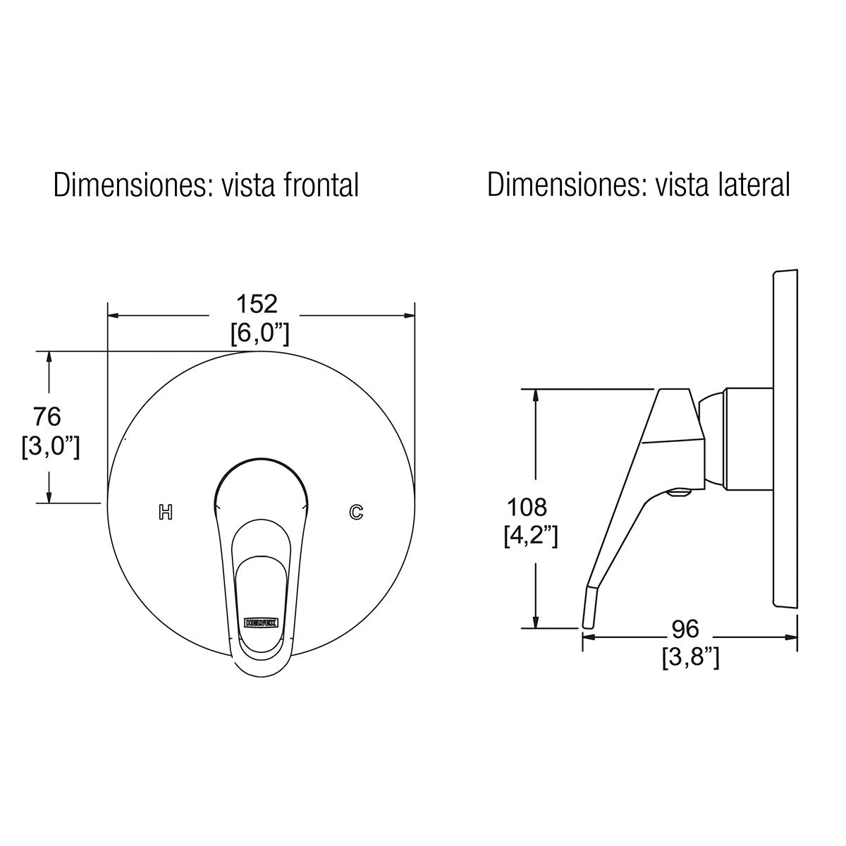 Monomando aqua para regadea o tina Helvex e-77