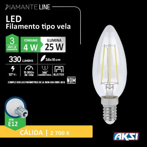 FOCO LED DE FILAMENTOS TIPO VELA 4W 2700K E12 - GRUPODONPEDRO