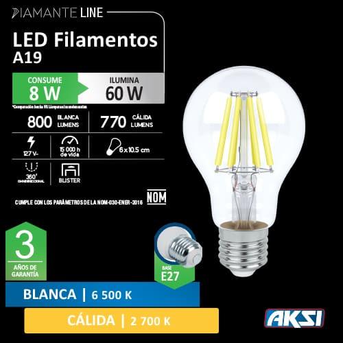 FOCO LED DE FILAMENTOS A19 8W 2700K E27 - GRUPODONPEDRO