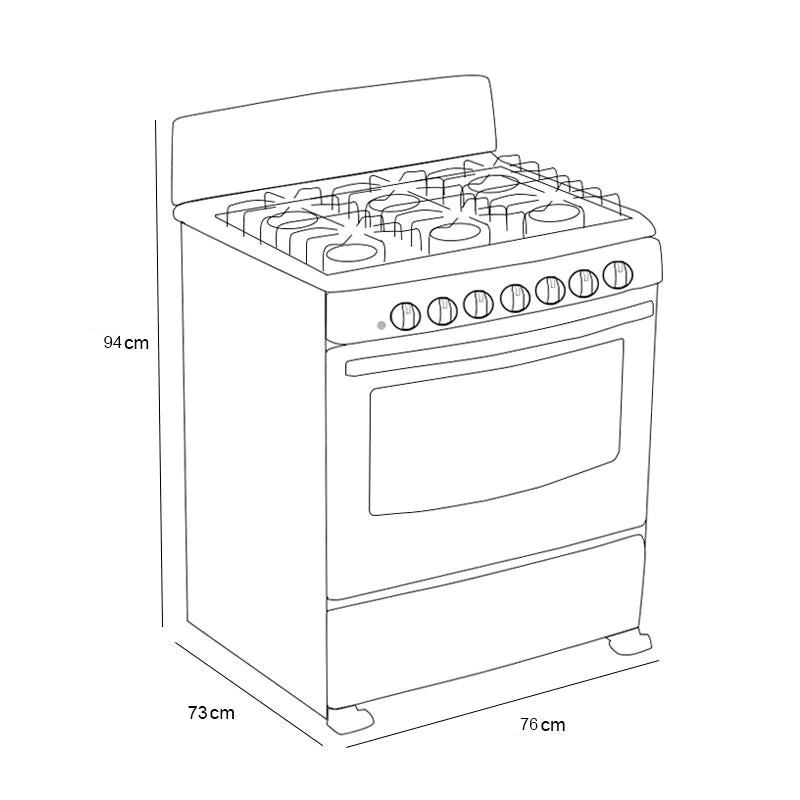 Estufa de piso de gas 6 quemadores 76cm gris mabe
