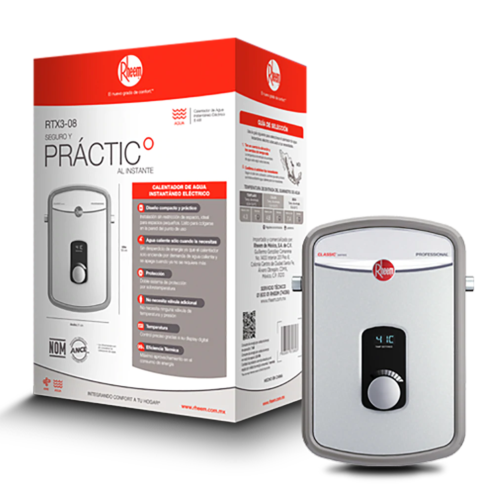 Calentador eléctrico instantáneo RTX3-08 Rheem de 240v para 1 servicio