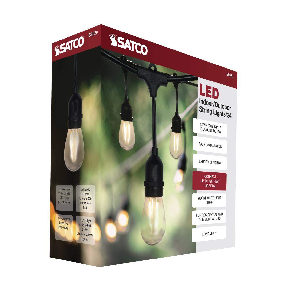 Serie de luces led 24 pies con 12 bombillas satco