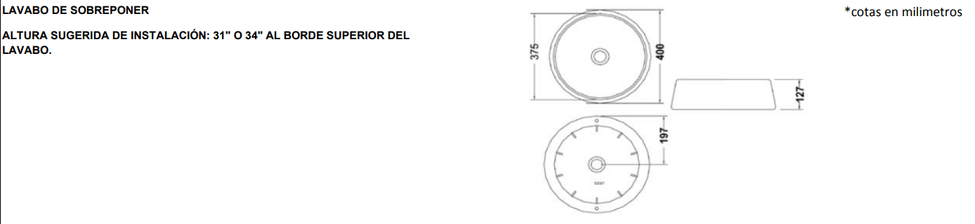 LAVABO TOTTI BLANCO DE SOBREPONER URREA - GRUPODONPEDRO