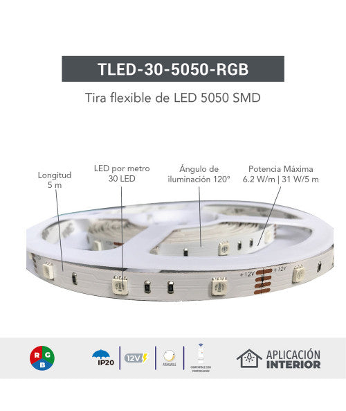 Tira flexible led tled-30-5050/rgb