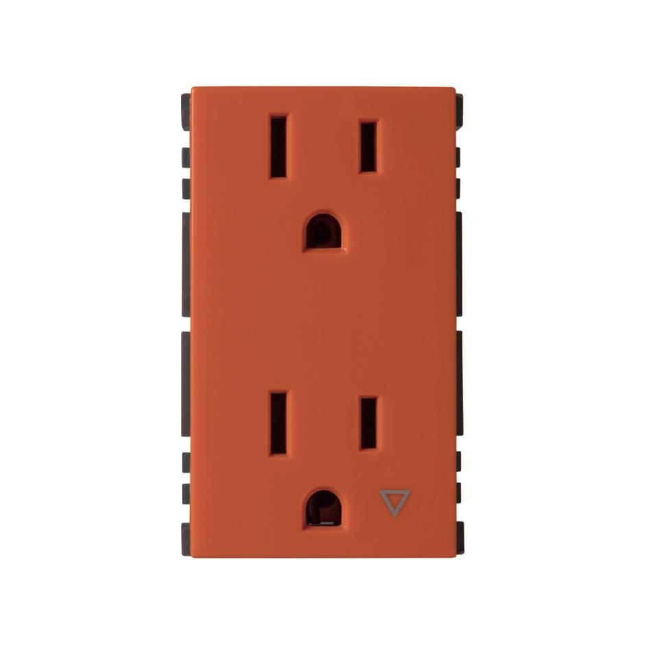Toma de corriente dúplex tierra aislada naranja Simon 25 plus