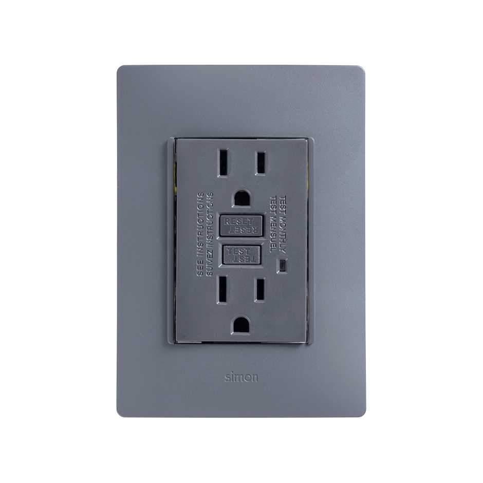 INTERRUPTOR DE CIRCUITO POR FALLA A TIERRA GFCI CON PLACA GRAFITO SIMON 26 - GRUPODONPEDRO