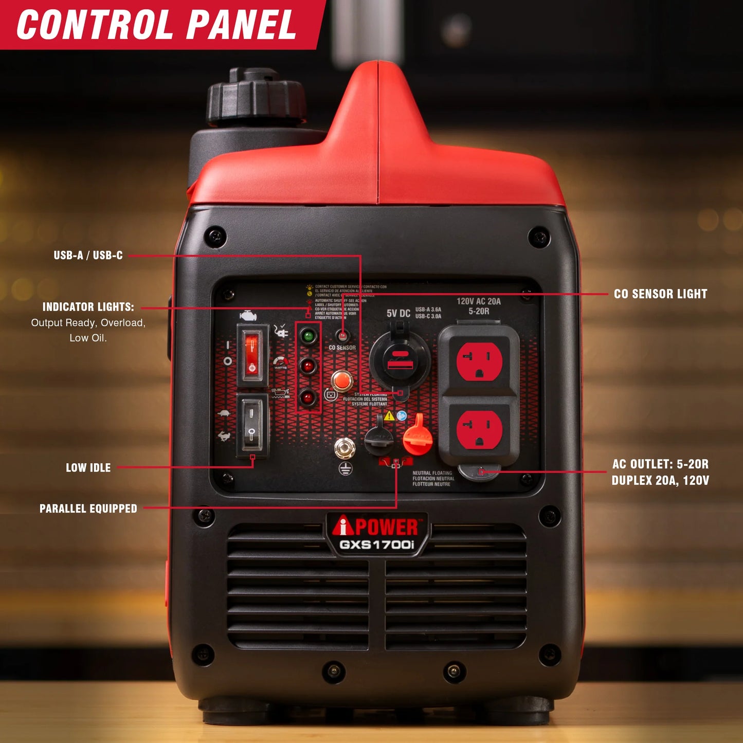 Generador inversor portátil AIPOWER GXS1700I de 1700 vatios con alerta de CO