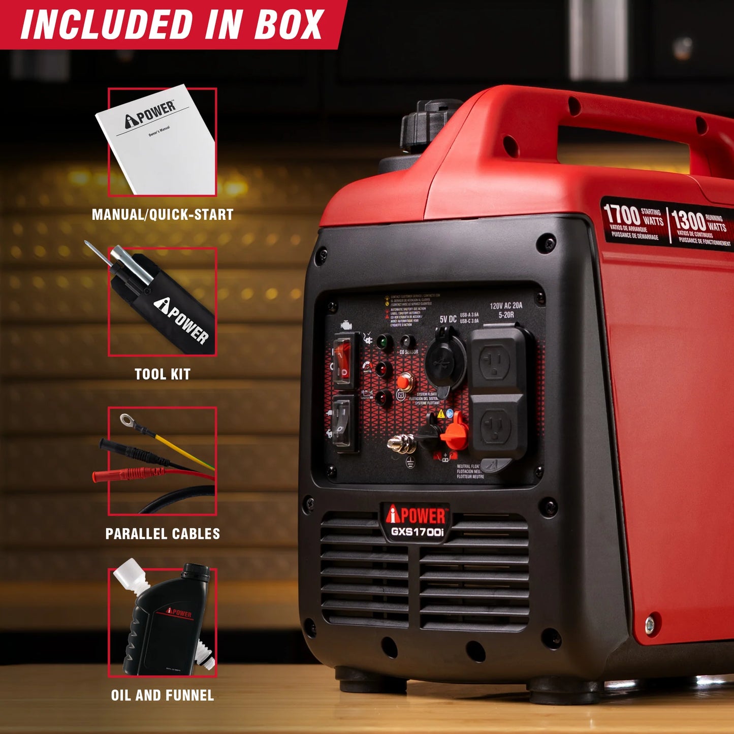 Generador inversor portátil AIPOWER GXS1700I de 1700 vatios con alerta de CO