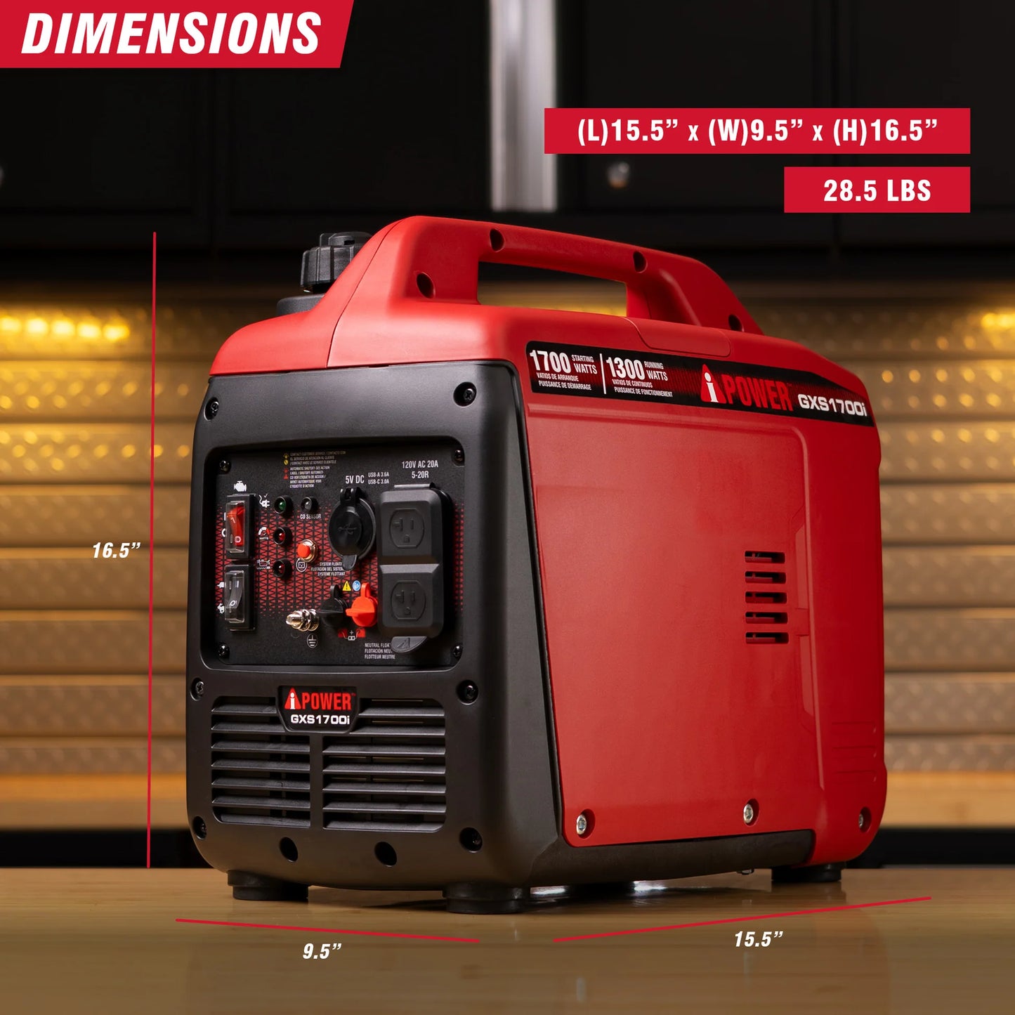 Generador inversor portátil AIPOWER GXS1700I de 1700 vatios con alerta de CO