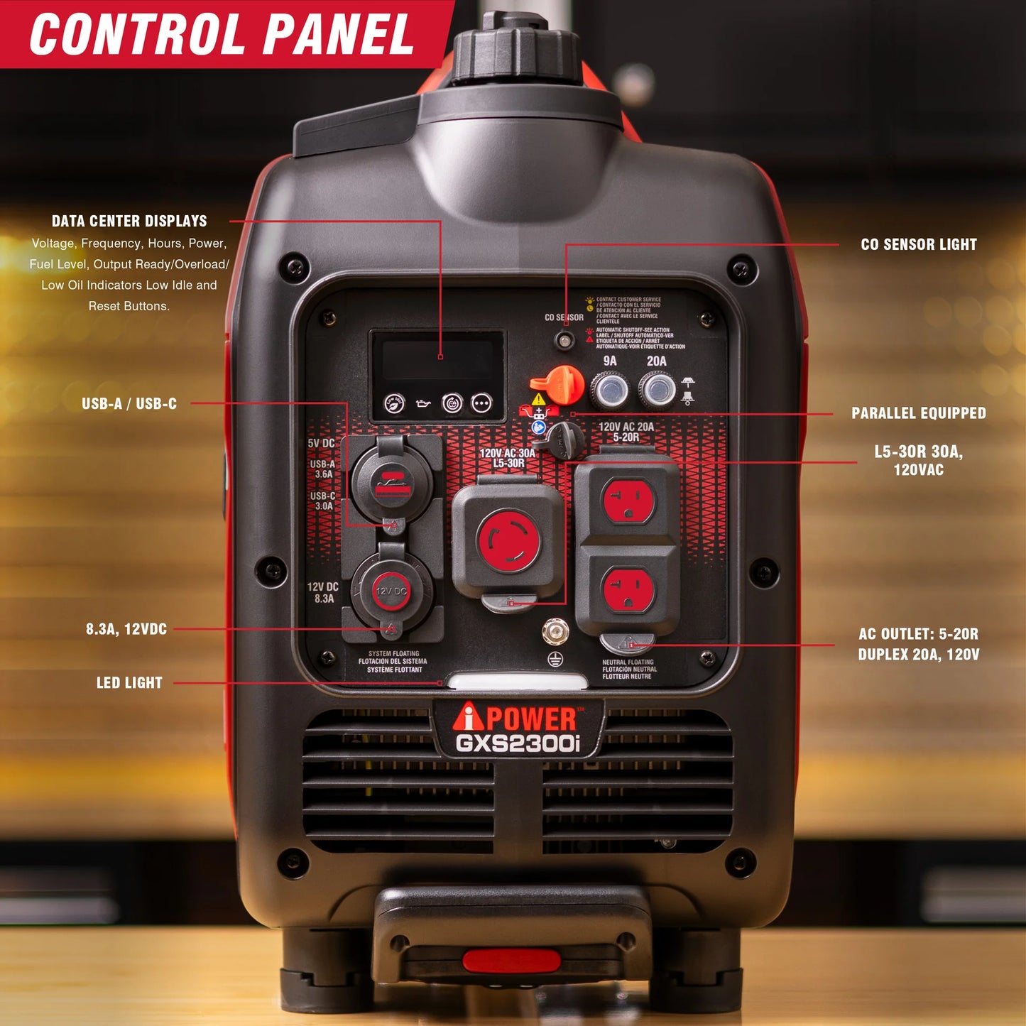 Generador inversor portátil AIPOWER GXS2300I de 2300W con alerta de CO