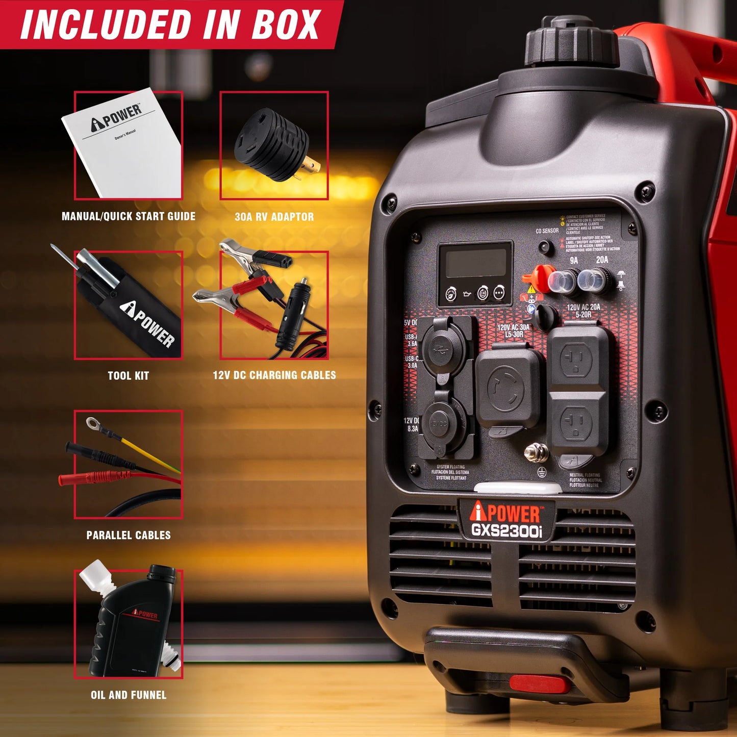 Generador inversor portátil AIPOWER GXS2300I de 2300W con alerta de CO