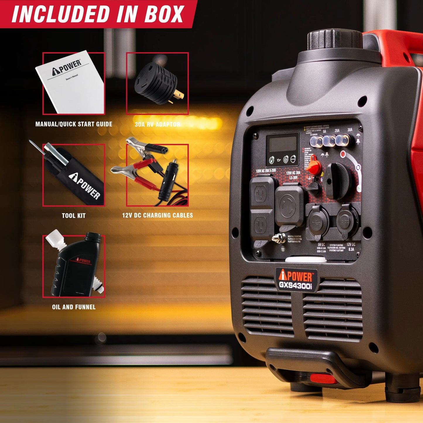 Generador inversor portátil AIPOWER GXS4300I de 4300W con alerta de CO