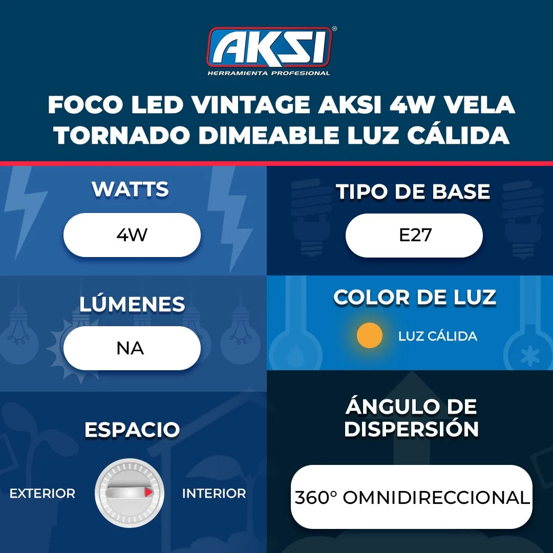 AKSI Tornado foco led vintage 4W dimeable luz cálida