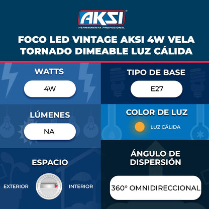 AKSI Tornado foco led vintage 4W dimeable luz cálida