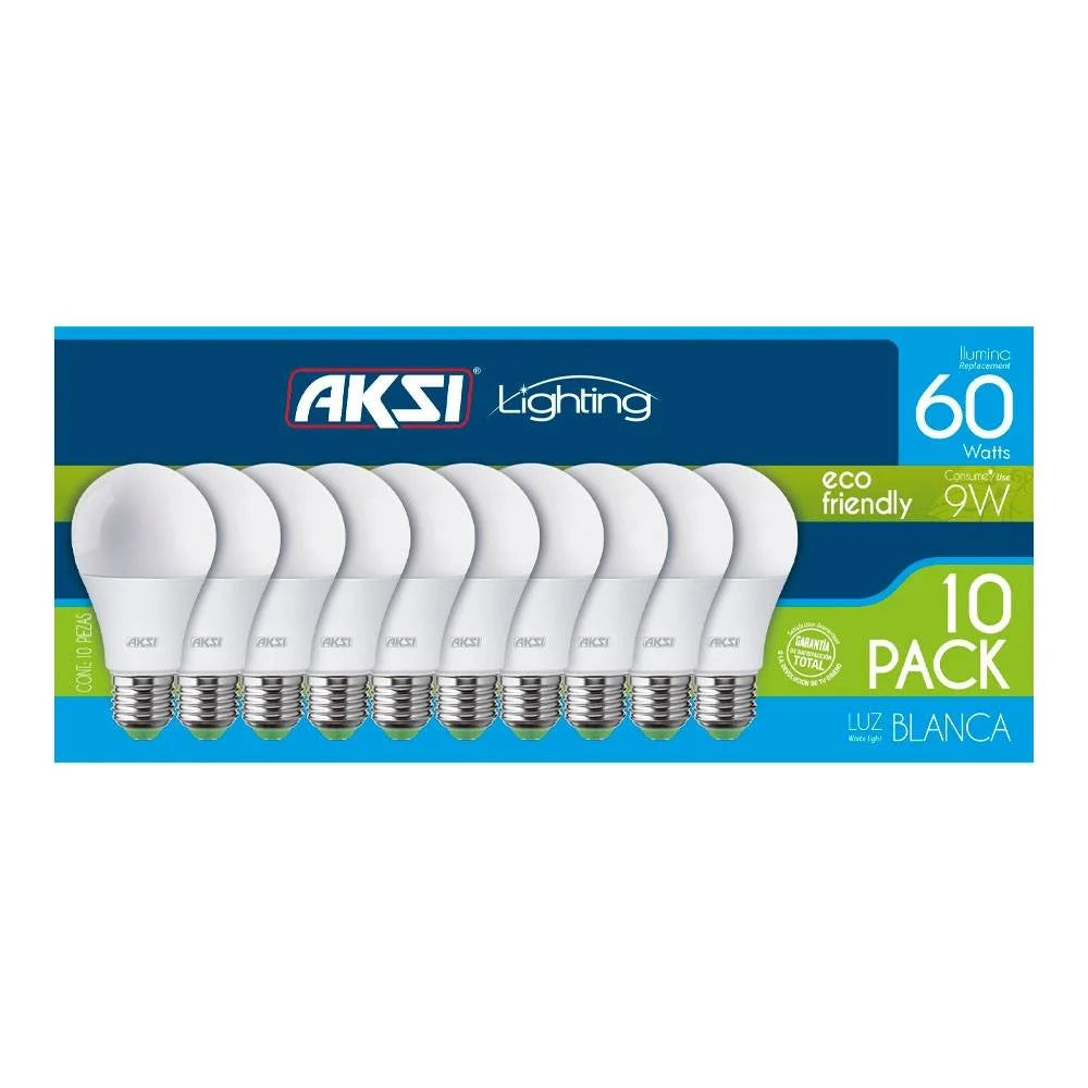 AKSI pack de 10 focos led 9W ECO A19 base E27 luz blanca