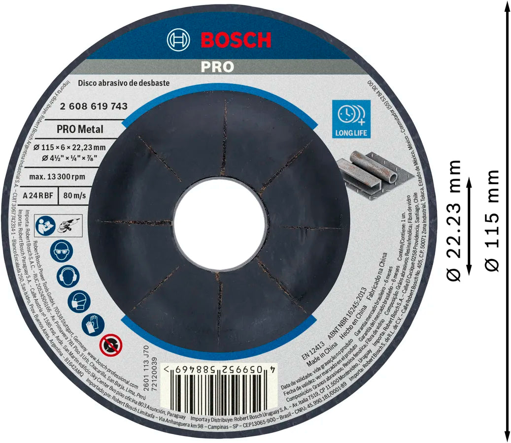 Disco de desbaste PRO Metal Bosch de 4-1/2"