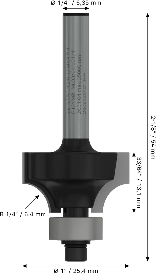 Fresa para redondeo de bordes Bosch Pro de 1/4"
