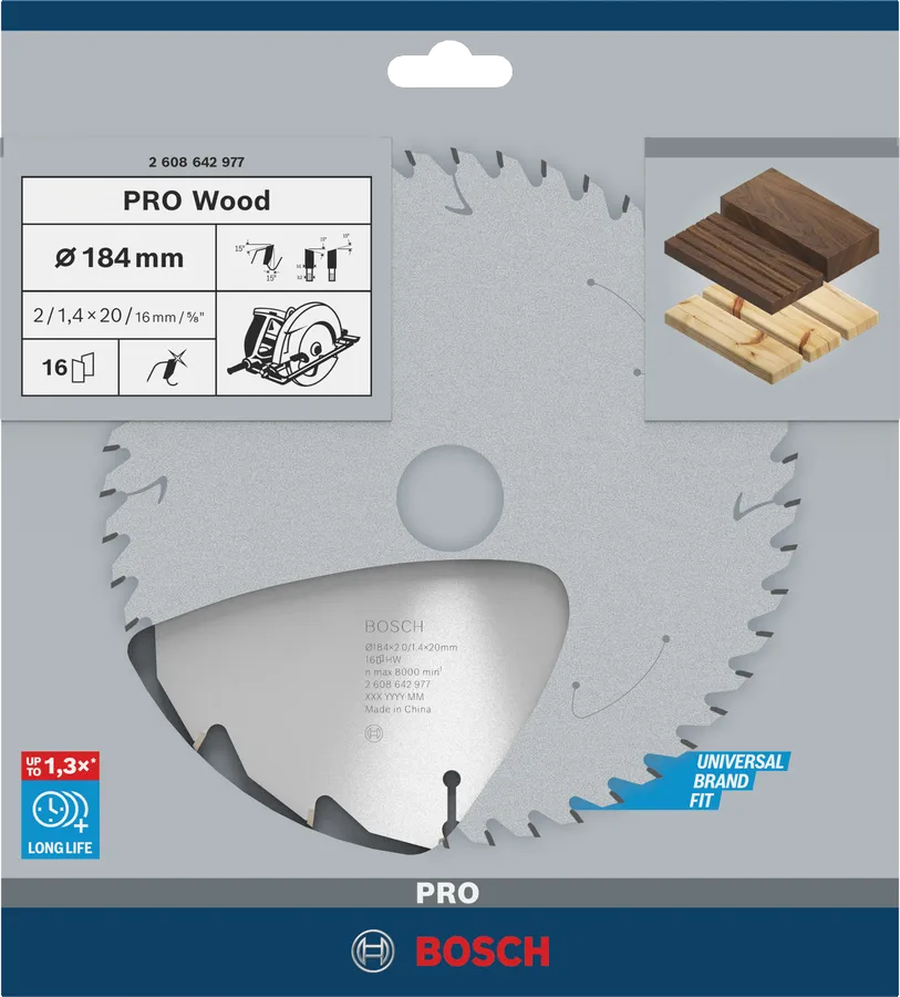 Disco Bosch Pro Wood para sierras circulares con 16 dientes para corte rapido