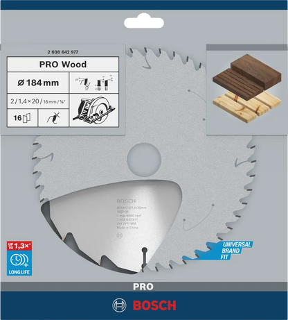 Disco Bosch Pro Wood para sierras circulares con 16 dientes para corte rapido
