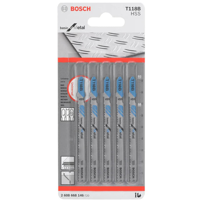 Juego de hojas para sierra caladora T118B HSS Bosch para metal 5 unidades