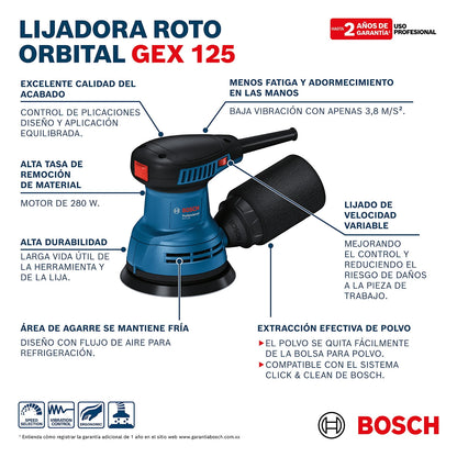 Lijadora roto orbital Bosch GEX 125 de 280W