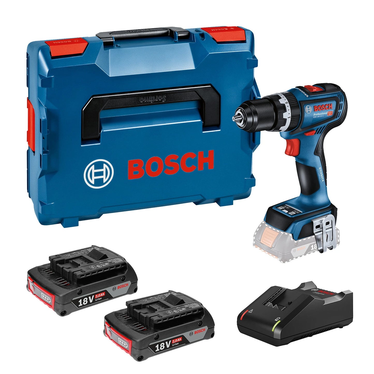 Kit Taladro percutor atornillador Bosch Heavy Duty GSB 18V-90
