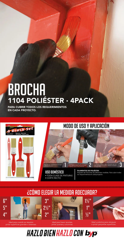 Paquete de 4 brochas de poliester BYP