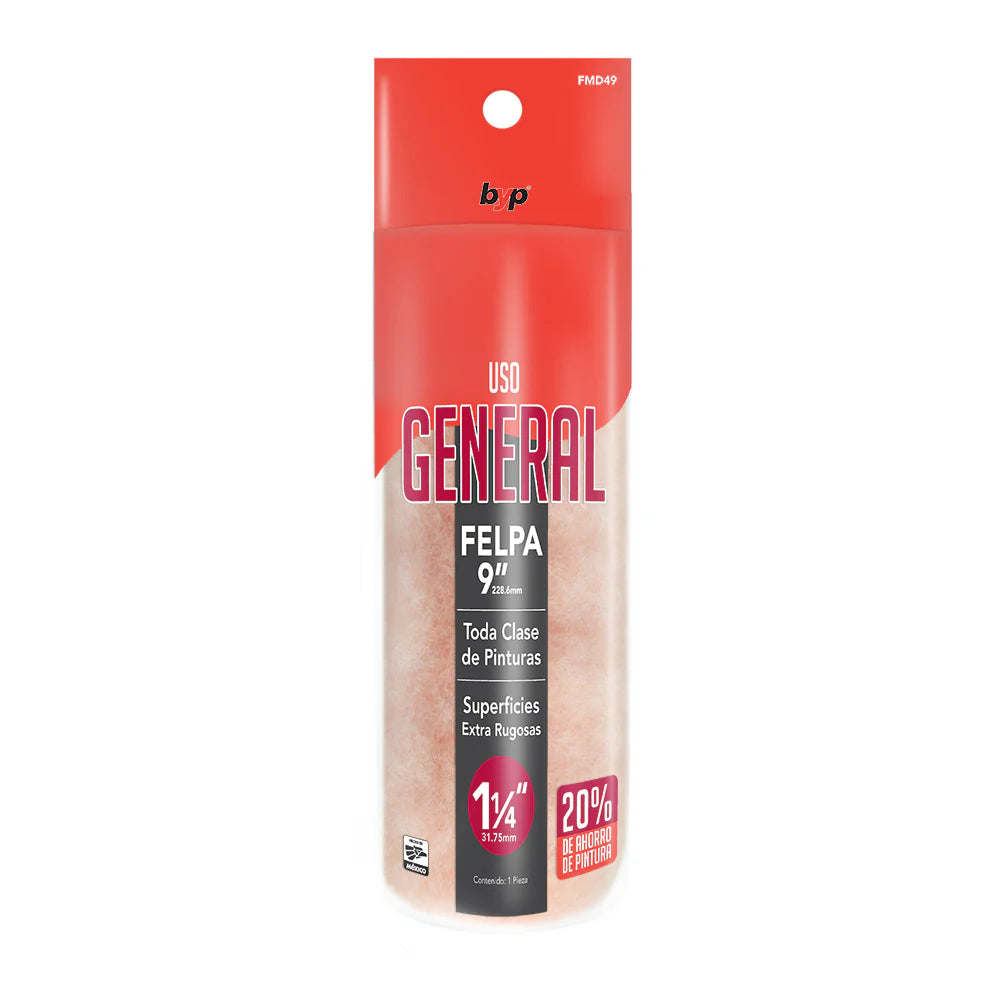 Felpa de uso general BYP para superficies rugosas 9"x 1 1/4"