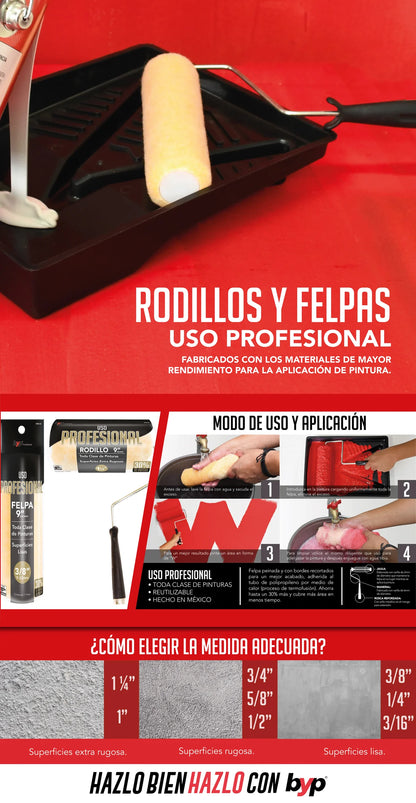 Rodillo de uso profesional BYP para superficies rugosas 5/8 - 9"