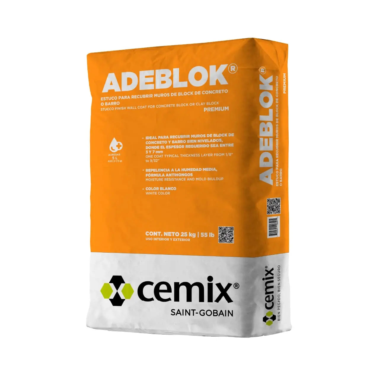 CEMIX ADEBLOK Estuco estándar blanco repelente al agua 25 kg